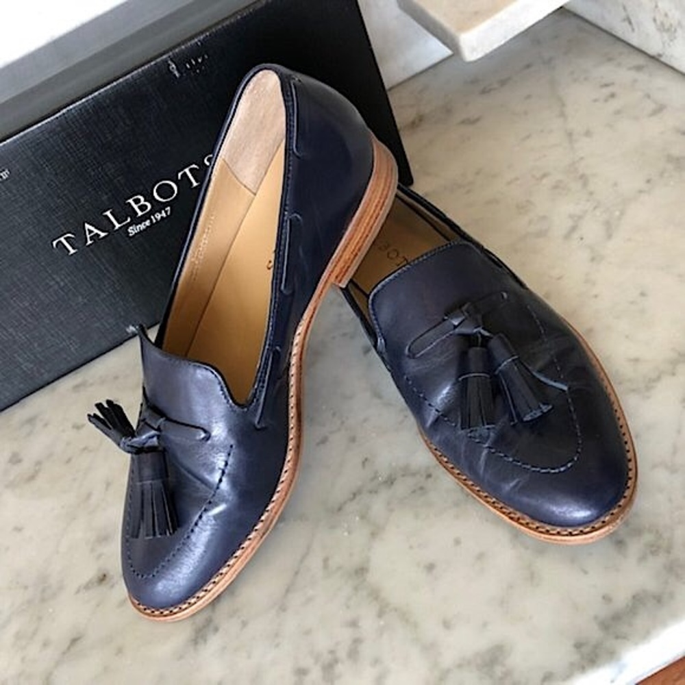 Talbots Dark Blue Leather Loafers with Tassels